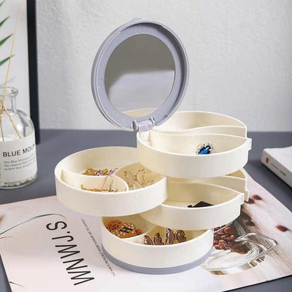 Dust-proof Storage Jewelry Organizers Small Jewelry Rack Rotating Multi-Layer Plastic Jewelry Storage Box with Mirror