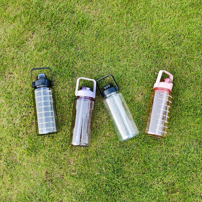 2L Half Gallon Clear Plastic Sports Water Bottle with Straw and Motivational Time Marker