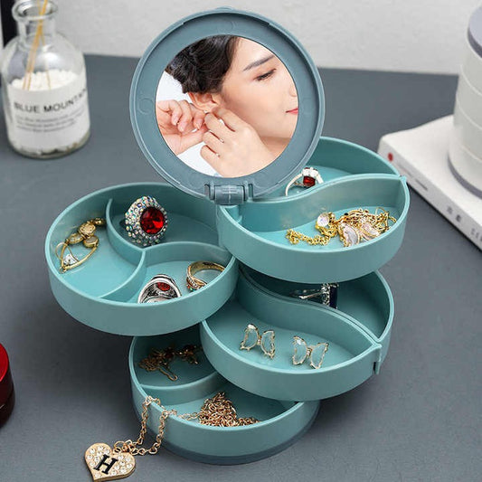 Dust-proof Storage Jewelry Organizers Small Jewelry Rack Rotating Multi-Layer Plastic Jewelry Storage Box with Mirror