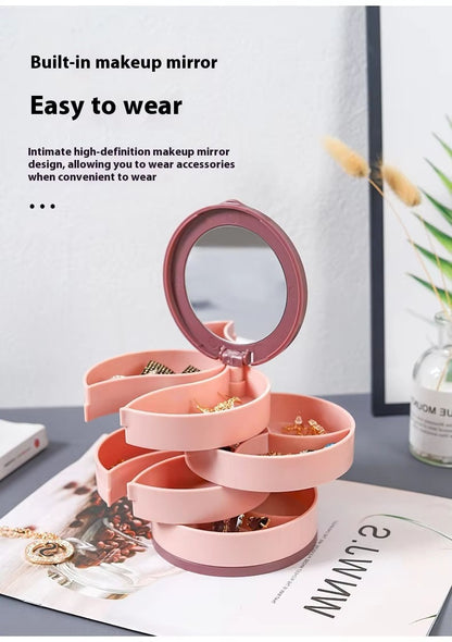 Dust-proof Storage Jewelry Organizers Small Jewelry Rack Rotating Multi-Layer Plastic Jewelry Storage Box with Mirror
