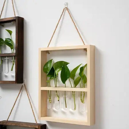 Wall hanging wooden frame glass hydroponic vase creative retro bedroom living room fresh simple decorative wooden frame glass hydroponic WenstaUSA