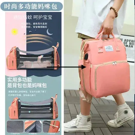 Fashion Mummy Bag Portable Baby Crib Baby Diaper Bag Baby Stroller Bottle Insulation Large Capacity Mummy Backpack WenstaUSA