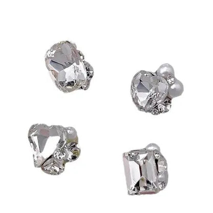 Nail beauty pile rhinestone finished product super flash transparent crooked diamond rectangular axe diamond inlaid pearl nails decorations WenstaUSA