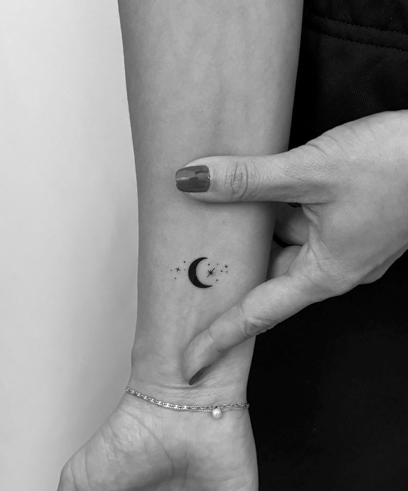 Tiny Black Crescent Moon Temporary Tattoo (Set of 3) Small Wrist Tattoo WenstaUSA