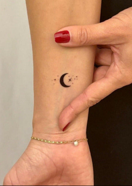 Tiny Black Crescent Moon Temporary Tattoo (Set of 3) Small Wrist Tattoo WenstaUSA