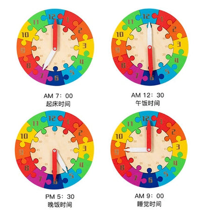 Children's clock jigsaw early education time color cognition kindergarten primary school teaching AIDS Enlightenment educational toys Wood four colors optional export CPC CE certificate WenstaUSA