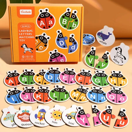 Letter Cognition Enlightenment for Young children Puzzle Early Education Animal word pairing Toy card pairing table game Ladybug letter pairing Exit CE CPC WenstaUSA